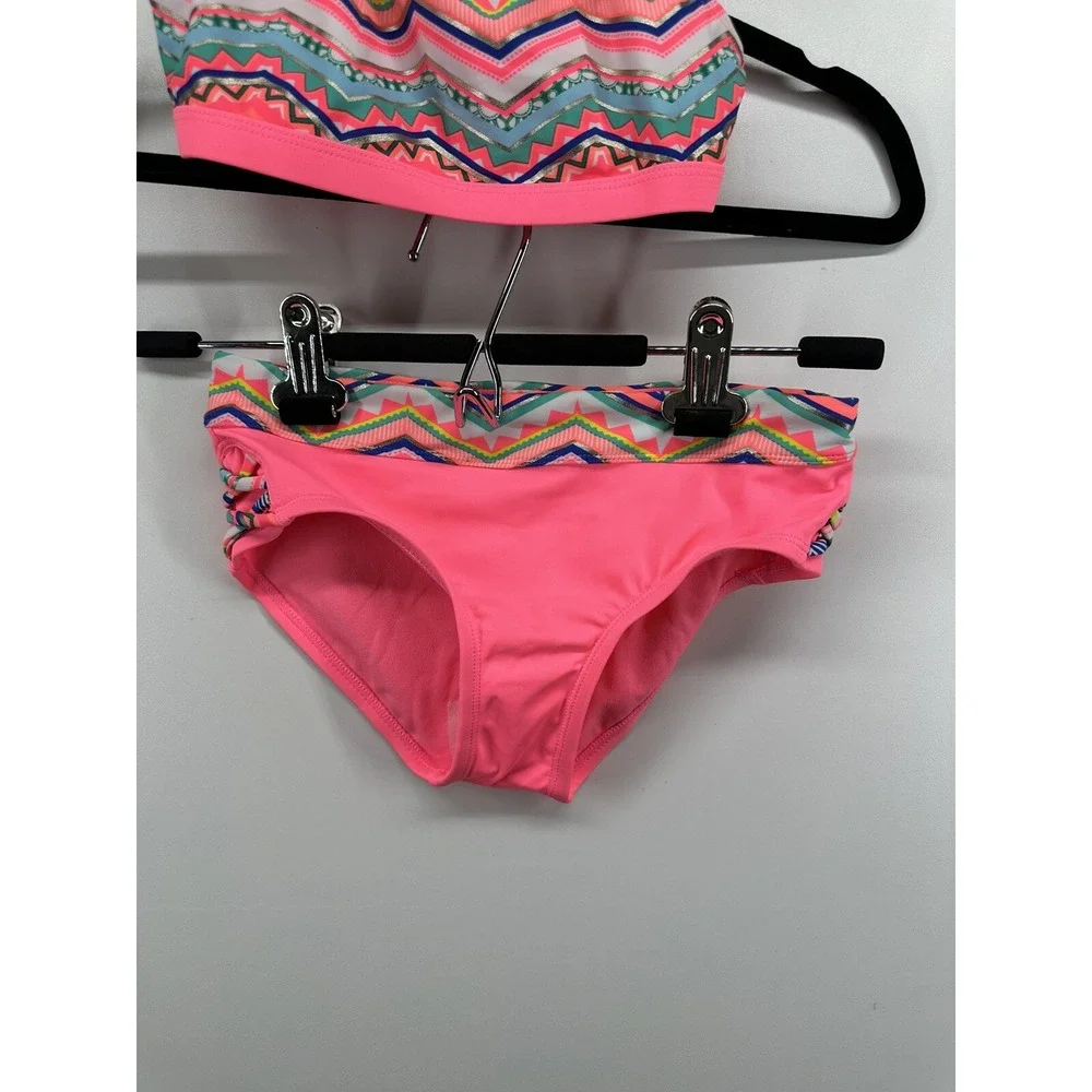 Bikini Set Bathing Suit Justice Girls Pink Geometric Print  2pc Sz 8 NEW No Tags
